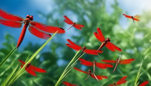 are bright red dragon flies in your back yard good luck